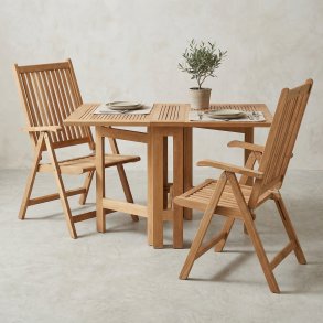 Foldbart Julia balkons�t i gold teak - Butterflybord med Julia 5-positionsstole - 2 personer - Perfekt til terrasse eller altan!