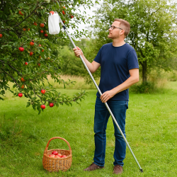 Praktisk frugtplukker med teleskopstang og pose