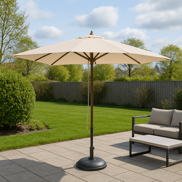 Natur olefin Parasoll storlek 3x3 meter - Vattentt + Dug har UV50+ solskydd. Modell: Palermo