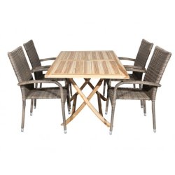 Simone st med 4 stk. UV-beskyttet stabelstole + flot rekt. bord teak bord med plads til 4-6 pers.