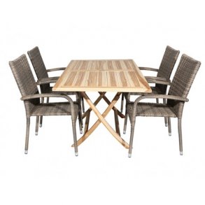 Simone st med 4 stk. UV-beskyttet stabelstole + flot rekt. bord teak bord med plads til 4-6 pers.