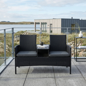 Duosoffa i UV-beskyddad polyrotting inkl. 2 dynor