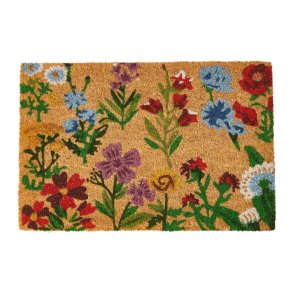 Drmtte med flora blomster. Str. 40x60cm. Fremstillet i kokos. Kan bruges bde ude og inde