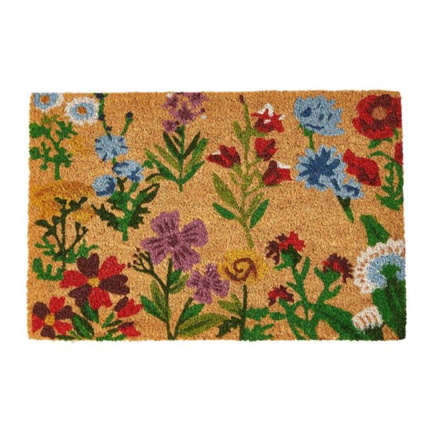 Drmtte med flora blomster. Str. 40x60cm. Fremstillet i kokos. Kan bruges bde ude og inde