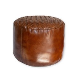 Eksklusiv rund puf i GTE bffellder med flettet top 50 x H40 cm.