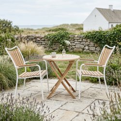 Cafes�t i silver teak og aluminium �:66cm - v�lg stolens farve Model: Mondena/eva - 2 stole medf�lger i s�ttet