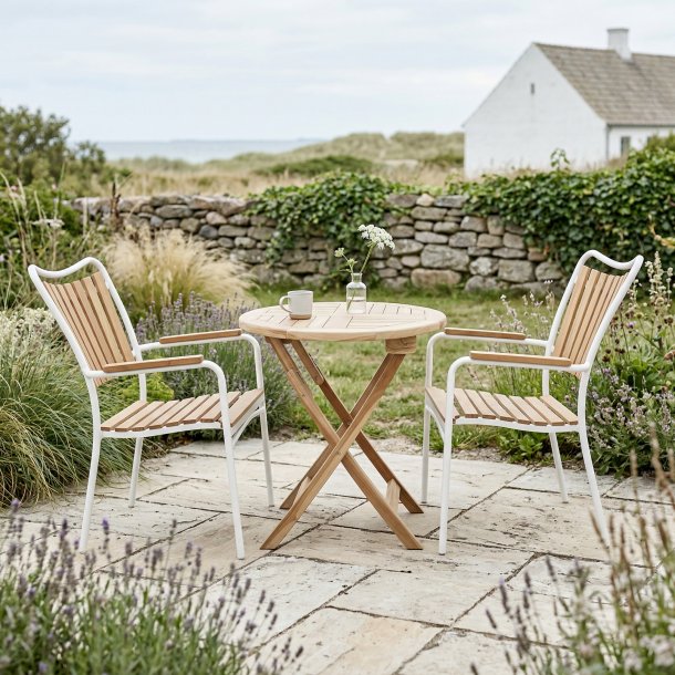 Cafes�t i silver teak og aluminium �:66cm - v�lg stolens farve Model: Mondena/eva - 2 stole medf�lger i s�ttet Hvid