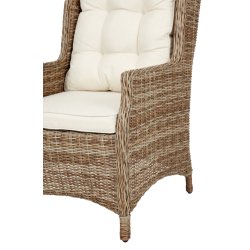 Elegant og funktionel vedligeholdelsesfri hjrygget havestol i aluminium og natur rattan med hynder