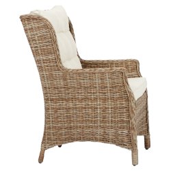 Elegant og funktionel vedligeholdelsesfri hjrygget havestol i aluminium og natur rattan med hynder