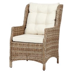 Elegant og funktionel vedligeholdelsesfri hjrygget havestol i aluminium og natur rattan med hynder