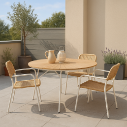 Ella bord  130 cm - Vedligeholdelsesfrit havebord med teaktrslook - plads til 6 personer!