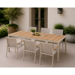 Moderne Fiona havem�bels�t � Havebord 205x90 cm &amp; 6 Stabelstole med Teak-look