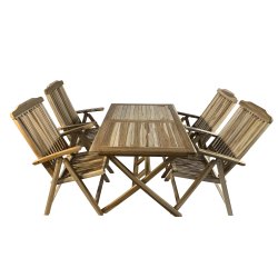 Hopfllbart trdgrdsmbelset i ung plantageteak 85x135 med positionsstolar. Modell: Mondena/Bounty
