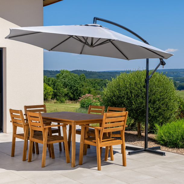 H�ngeparasol � 3  meter med vandt�t polyesterdug + Dug har UV50+ solbeskyttelse.  Model: Malaga Gr&aring;