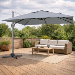 Bilbao H�ngeparasol 3x3 M. med tilt og "drejefod" som kan skygge for en lavh�ngende sol.100% vandt�t