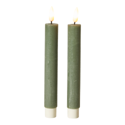 Lavenergi LED stagelys s�t � 2 styks med 3D flamme - h�jde 18 cm. v�lg mellem gr�n eller hvid