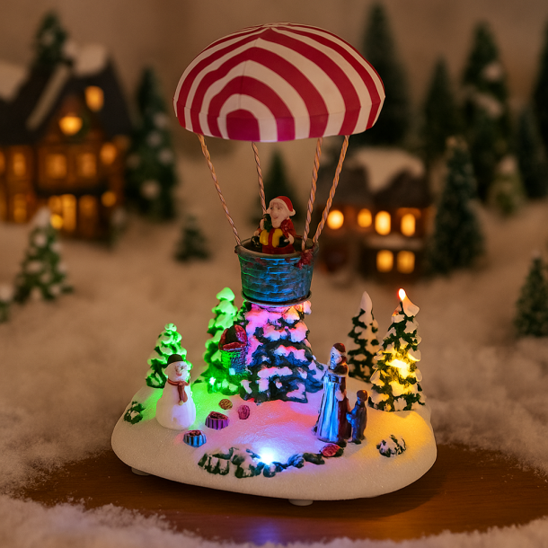 Jule varmluftsballon med LED og musik(8 forskellige melodier) Magisk Juledekoration med Lys og Musik