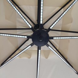 Luksus vandtt hngeparasol Bilbao med solceller, LED lys, drejefod og tilt. Str. 3x3m. natur.