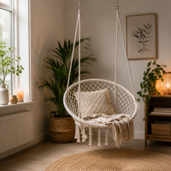 Komfortabel h�ngestol med frynser og st�loph�ng - Belastning op til 120 kg - �81/62 x H128 cm