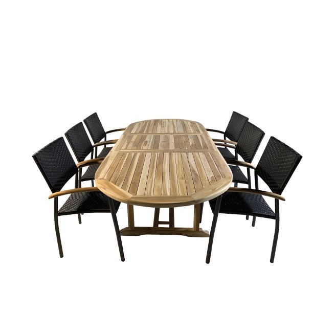 Familiest med ovalt udtrksbord og stabelstole (6pers) - vlg stolens farve Model: Bounty/Era