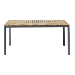 Rektangulrt terrassebord med teaktrs bordplade og robust alustel med plads til 4-6 pers.