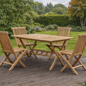 Havem�bels�t - Teak klapbord og 4 havestole uden arml�n