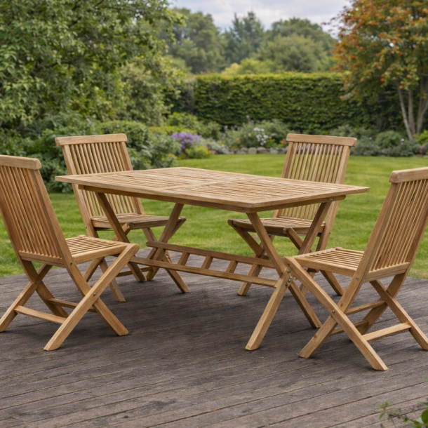 Havem�bels�t - Teak klapbord og 4 havestole uden arml�n