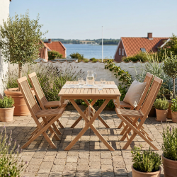 Havem�bels�t - Teak klapbord og 4 havestole uden arml�n