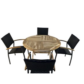 Havembelst med rundt foldebord : 110cm og 4 stabelstole - vlg stolens farve Model: Mondera