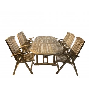 Familiest med ovalt udtrksbord - alt i silverteak. Model: Bounty