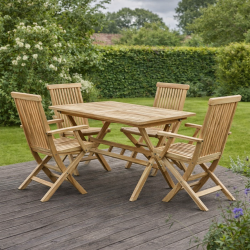 Havem�bels�t - Teak klapbord og 4 havestole med arml�n