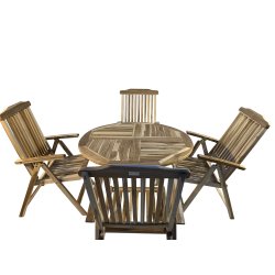 Foldbart terrassest med rundt havebord :110cm til 4 personer i silver teak Model:Mondena/Bounty