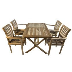 Havem�bels�t til 4 personer - rektangul�rt foldebord og kvalitets stabelstole Model:Lombok/Mondena