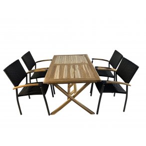 Havembelst med teak bord 135X85og stole i UV-beskyttet polyrattan - Model Era