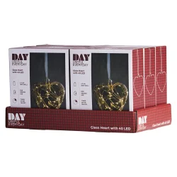 Hjerteformet glaskugle - M/40LED 14CM M/TIMER T/BATTERI STEMNINGSFULDT JULEPYNT!! 