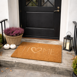 Kokos d�rm�tte 60x90 med et hyggeligt "Home" motiv. D�rm�tten er slidst�rk og t�ler alt slags vejr