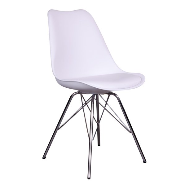 Spisebordsstol i helstbt plast og metal ben. Model: Oslo - vlg farve Hvid med kromfarvede ben