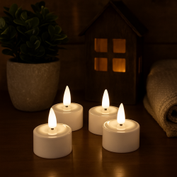 S�t � 4 LED fyrfadslys - Genopladelig - Op til 100 timer pr. opladning - V�lg variant!