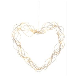 Hyggelig hjertekrans 35 cm med 40 varme hvide LED lys og timer samt 5 m ledning