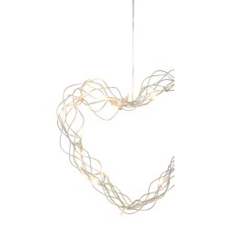 Hyggelig hjertekrans 35 cm med 40 varme hvide LED lys og timer samt 5 m ledning