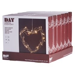 Hyggelig hjertekrans 35 cm med 40 varme hvide LED lys og timer samt 5 m ledning