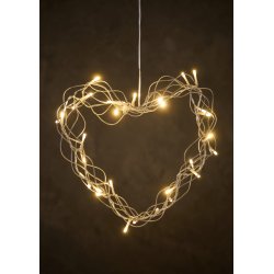 Hyggelig hjertekrans 35 cm med 40 varme hvide LED lys og timer samt 5 m ledning