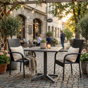 Vedligeholdelsesfrit Joel caf�s�t - 2 personers s�t - Stabelbare stole - Farve: Sort