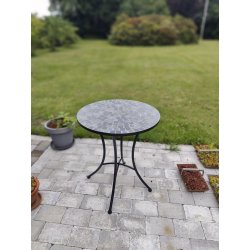 Hyggeligt og stilfuldt vedligeholdelsesfrit caf�s�t med bord �60 cm granit mosaik og 2 stole 