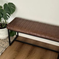 Stilren skammel/bnk i brun lder og jern - flere varianter!