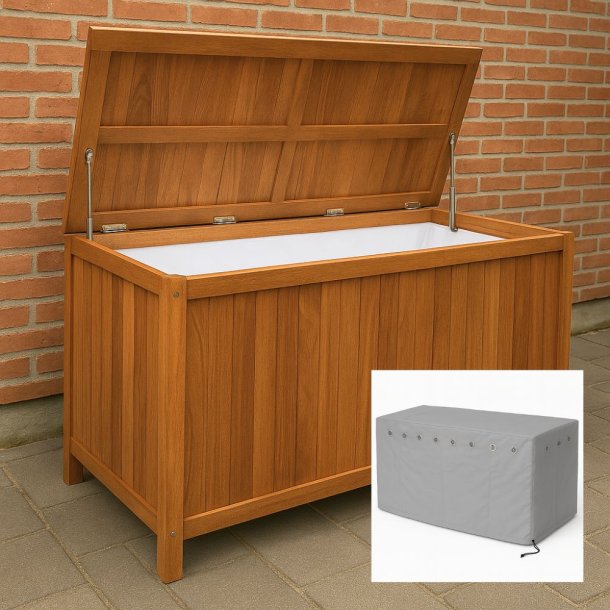 Teak hyndeboks-pakke. Bestr af Boston Hyndeboks i gold teak + 100% vandtt overtrk. 