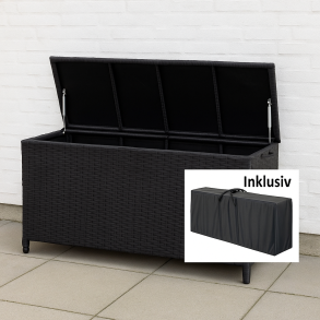 Sort hyndeboks i UV-beskyttet polyrattan med inderpose - vandtt og vedligeholdelsesfri!