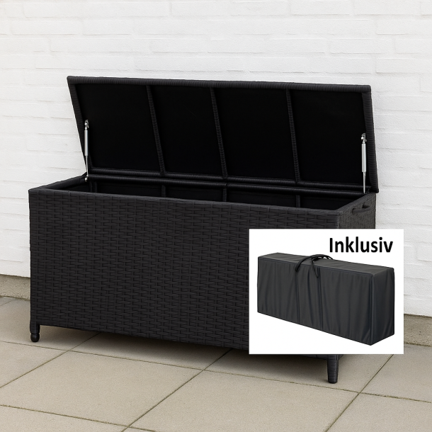 Sort hyndeboks i UV-beskyttet polyrattan med inderpose - vandtt og vedligeholdelsesfri!