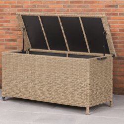 100 % vandtt hyndeboks med hjul. UV-beskyttet polyrattan. str. 133x54XH63 cm:  - vlg farve