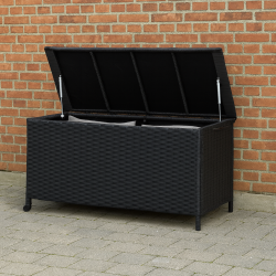 100 % vandtt hyndeboks med hjul. UV-beskyttet polyrattan. str. 133x54XH63 cm:  - vlg farve